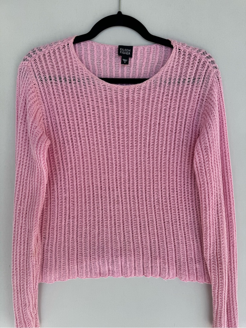 Eileen Fisher 100% Linen Pink Open-Knit Crewneck Sweater